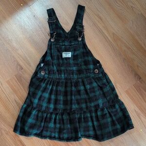 OshKosh B'gosh Black and Green Plaid Kids Overall Dress